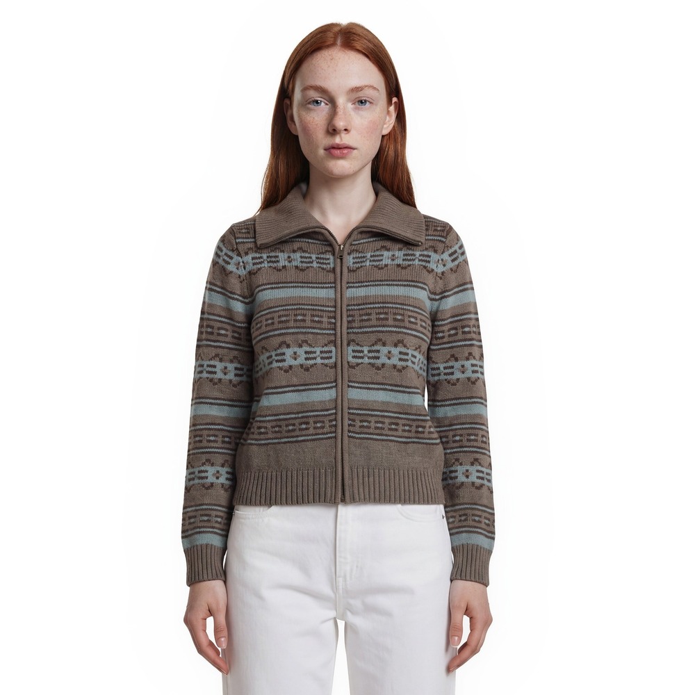 Pendleton Cardigan Sweater Women's Size Small Brown Blue Fair Isle 100% Cotton